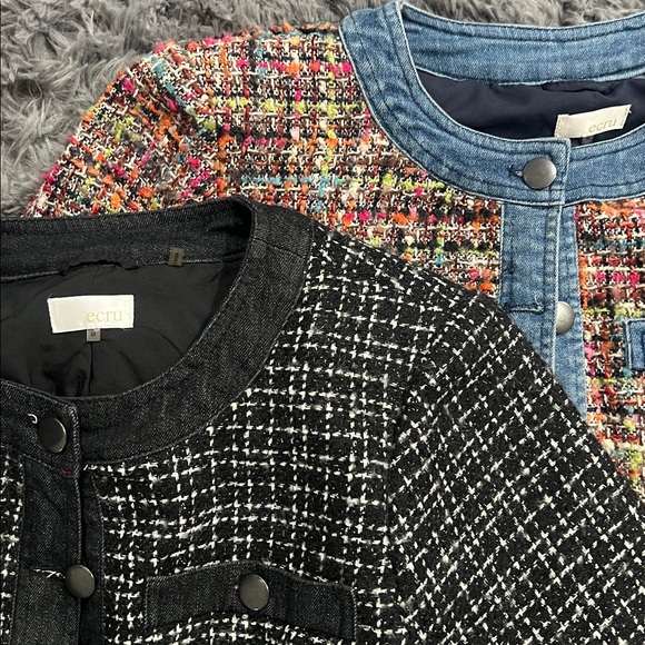 Ecru Tweed Blazer Bundle Medium Black White & Multicolor Denim Trim - Picture 2 of 8